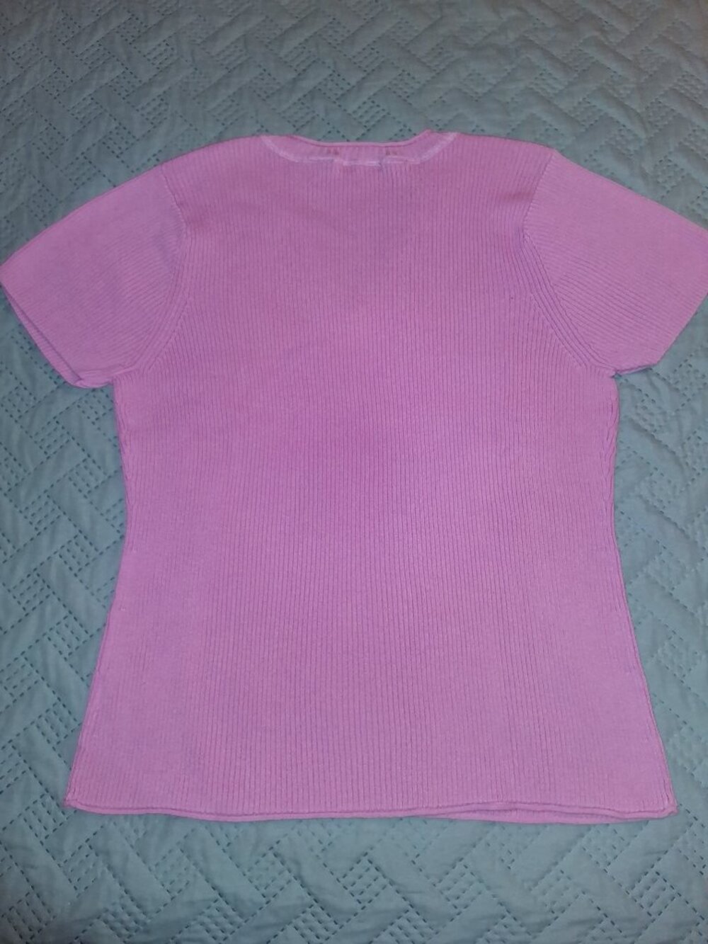 Pink Rib Knit V-Neck Sweater-size XL - Picture 2 of 5